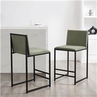 Dusk Rae Sage Green Velvet & Black Metal Set of 2 Barstools RRP &pound;209