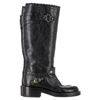 Balenciaga Distressed Knee-High Riding Boots In Leather Women Black Size 40