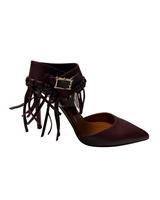 Valentino C-Rockee Fringe Ankle Strap Sandals In Leather Women Burgundy Size 37