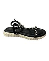 Valentino Garavani Rockstud Ankle Strap Flat Sandals In Suede Women Blac Size