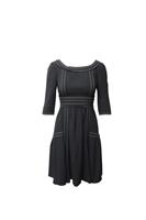 Prada Contrast Stitch Midi Dress In Silk Women Black Size 34 - FR34 Regular