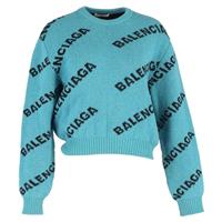 Balenciaga Logo Print Crewneck Sweater In Wool Women Turquoise L - L Regular