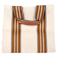 Loro Piana Suitcase Leather-Trimmed Striped Tote In White Canvas Women Ec One