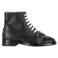 Gucci Queercore Brogue Wingtip Boots In Leather Women Black Size 35