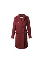 Michael Kors Double Breasted Felt Coat In Wool Women Burgundy Xs - XS Regular
