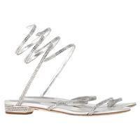 Rene Caovilla Cleo Flat Spiral Sandals In Leather Women Silver Size 38.5