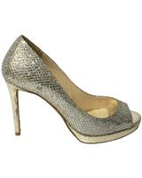 Jimmy Choo Metallic Luna Open Toe Pumps In Leather Women Gold Size 35.5