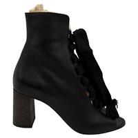 Chlo Harper Peep-Toe Lace Up Boots In Leather Women Black Size 38