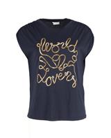 Sandro Paris World Lovers Print T-Shirt In Modal Women Blue Size 44 - FR44 Regular