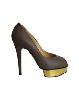 Charlotte Olympia Peep-Toe Platform Pumps In Leather Women Grey Size 39.5