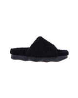 Chloe Wavy Slides In Shearling And Leather Women Black Size 38