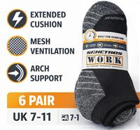 Skechers Work Socks - Low Cut - 6 Pair - Cushion - Men's UK 7-11