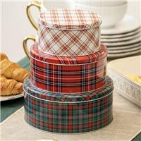 Set of 3 Tartan Christmas Nesting Cake Tins Biscuit Storage Festive Xmas Kitchen