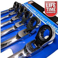 6 Piece Flex Ratchet Spanner Set. Ratcheting Wrench Spanners with Flexible Head