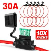 10X Inline Fuse Holder 12V 30A DC For Standard Blade Fuses Splash Proof Car Bike
