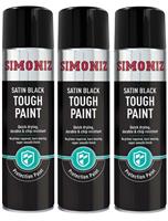 3 x Simoniz Large Tough Satin Black Aerosol Car Auto Spray Paint 500ml SIMVHT51D