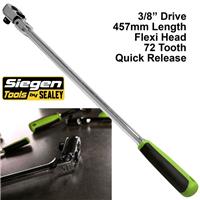 Siegen Ratchet Handle Socket Wrench 3/8" Drive Flexi Head 72T Extra Long 457mm