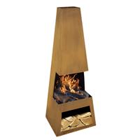 Dellonda Outdoor Chiminea Fireplace Heater Firewood Storage - Corten Steel