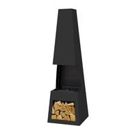 Dellonda Outdoor Chiminea Fireplace Fire Pit Heater Firewood Storage Black Steel