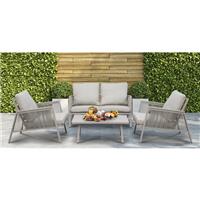 Dellonda Fusion Aluminium 4 Piece Outdoor Sofa Arm Chairs & Coffee Table Set