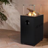 electriQ Glass Flame Gas Patio Heater with Lava Rocks and Logs - Black EQODHLR