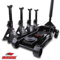3 TONNE LOW PROFILE TROLLEY JACK & 4 AXLE STANDS CAR GARAGE PORTABLE TOOL SET