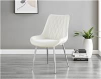 **Seconds** Pesaro Cream Velvet Luxury Dining Chairs with Silver Leg Set of 2