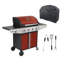 Boss Grill Kentucky Premium - 4 Burner Gas BBQ Grill with Side Burner IQBBQ4BRED