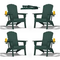 Folding Adirondack Chair Extended Ergonomic Backrest Cup Holder Easy Assembly