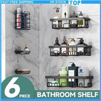 6x Shower Caddy Shower Shelf No Drilling Bathroom with Soap Holder Wall-Mounted