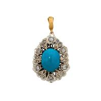 Pre-Owned Gold & Silver Turquoise Diamond Cluster Pendant