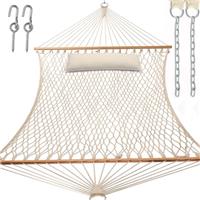 Y-STOP 13FT Double Hammock with Pillow, Rope Chains & Hooks - Natural