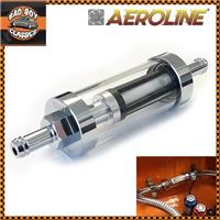 UNIVERSAL Chrome & Glass Fuel Petrol Diesel Inline Filter 5/16" 8mm