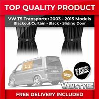 VW TRANSPORTER T5 CURTAINS 03-15 BLACKOUT FABRIC SLIDING DOOR WINDOW BLACK
