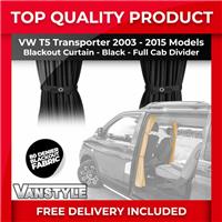 FOR VW T5 03-15 TAILORED FIT BLACKOUT CAB DIVIDER SEPARATOR CURTAIN BLACK FABRIC