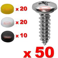 NUMBER PLATE SELF TAPPING SCREWS AND CAPS FITTING FIXING KIT CAR X 50 - QUALITY