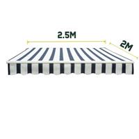 2.5x2M Outdoor Manual Awning Retractable Canopy Garden Sun Shade Blue White