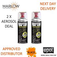 2 X U-POL RAPTOR 2K Bed Liner Aerosol 400ML - Tough Black Coating