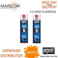 2 X U-POL HIGH#5 High Build Primer Aerosol 450ml - White Paint Filler
