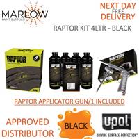 U-POL Raptor Bed Liner Kit 4 Bottles & GUN/1 Applicator Gun - Tough Black Paint