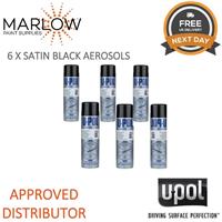 6 x U-POL Satin Black Spray Paint 500ml Aerosols Fast-Drying Topcoat