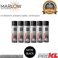 6 X PROMATIC SATIN BLACK AEROSOL SB500 500ML - TRADE SPRAY