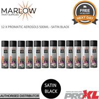 12 X PROMATIC SATIN BLACK AEROSOL SB500 500ML - TRADE SPRAY PAINT RATTLE CANS