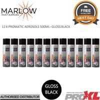 12 X PROMATIC GLOSS BLACK AEROSOL GB500 500ML - TOPCOAT TRADE SPRAY