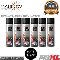 6 X PROMATIC MATT BLACK AEROSOL MB500 500ML - TOPCOAT TRADE SPRAY