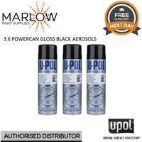 3 X U-POL 500ml Gloss Black Aerosol Spray Paint - Fast-Drying Topcoat