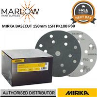 MIRKA BASECUT ABRASIVE HOOK N LOOP DA SANDING DISCS 150MM 6'' 15 HOLE PK100 P80