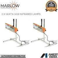 2 x IWATA 1KW HANDHELD INFRARED LAMP WITH STAND PAINT DRYER SMART HEAT LAMP