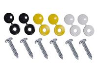 6 Vehicle Registration Number Plate Screws White Yellow Black Hinged Caps