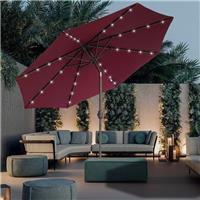 2.7M Garden Parasol Outdoor LED Umbrella Sun Shade Patio Tilt Crank Wine Red
